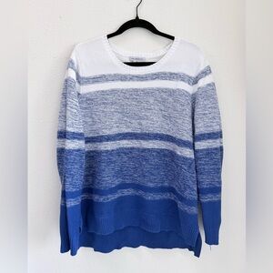 Cotton Knit Sweater in Waterfall Blue Stripes Classic Liz Claiborne XL